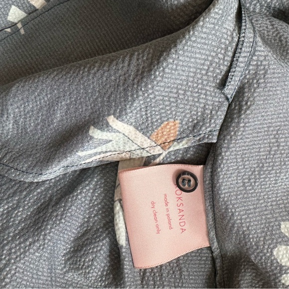 Roksanda Hammered Silk Mini Tent Dress Balloon Sleeve Navy Abstract Floral US 6 - Picture 5 of 7